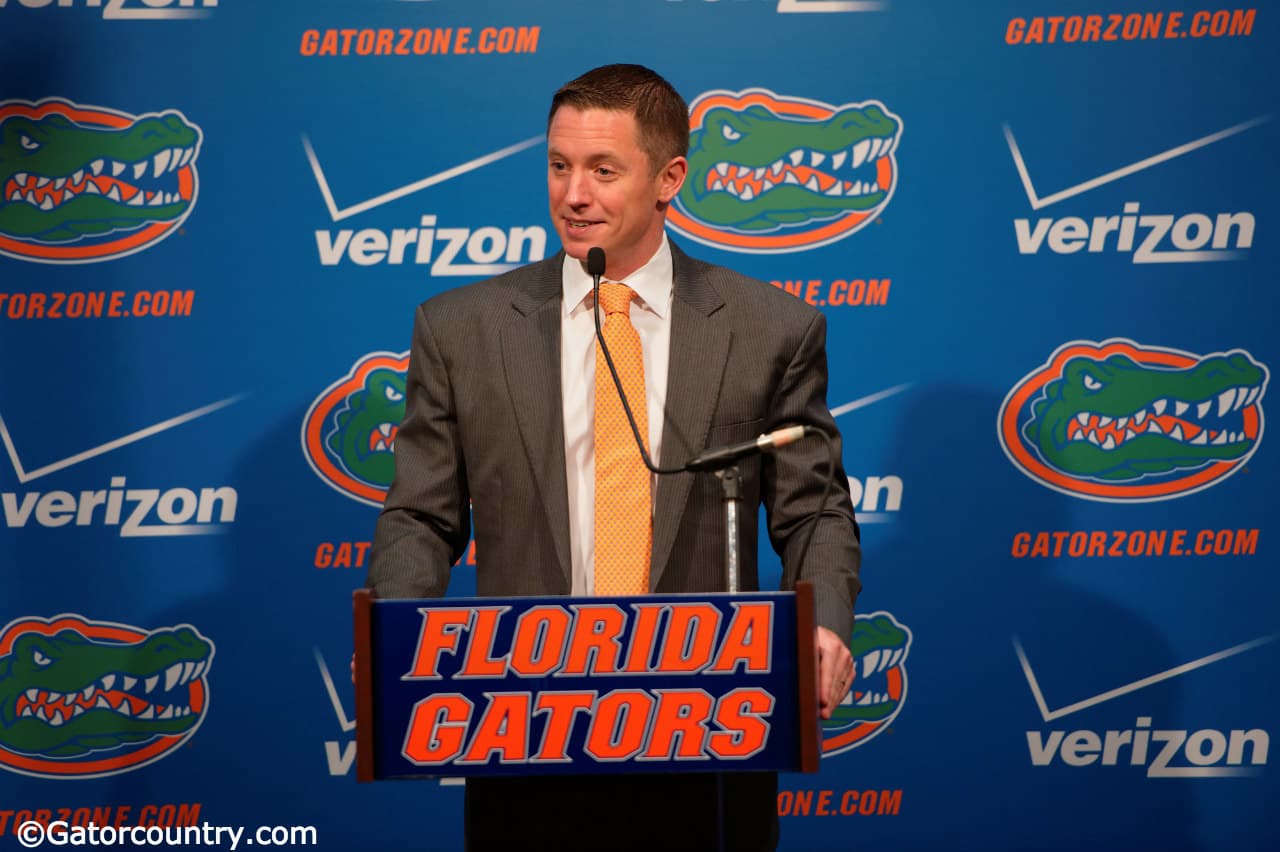 University Of Florida Head Basketball Coach Mike White Addresses The Media During Florida Gators 8542