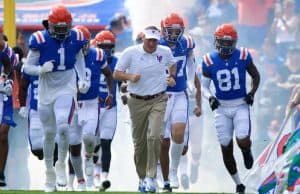 Florida Gators head coach Dan Mullen leads the Gators out of the tunnel before the Vanderbilt game- 1280x853