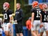 Florida Gators head coach Billy Napier with the quarterbacks during spring practice- 1280x853