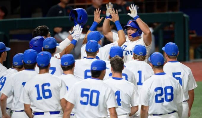 Florida Gators outfielder Wyatt Langford hits a home run against Miami- 1280x853