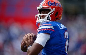 Florida Gators quarterback DJ Lagway throws against the Miami Hurricanes- 1280x853