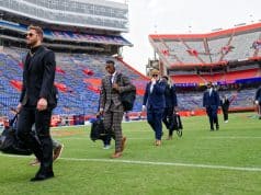 Florida Gators QB DJ Lagway arrives for the Samford game.-1280x853