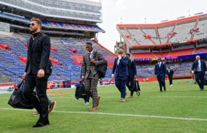 Florida Gators QB DJ Lagway arrives for the Samford game.-1280x853