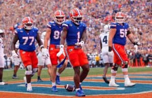 Florida Gators RB Montrell Johnson celebrates against Samford.- 1280x853