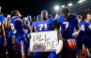 The Florida Gators celebrate the big win over LSU on Saturday in the Swamp-1280x853