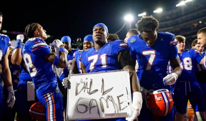 The Florida Gators celebrate the big win over LSU on Saturday in the Swamp-1280x853